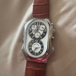 Philip Stein Stainless Steel Watch on Brown Texture Leather Strap